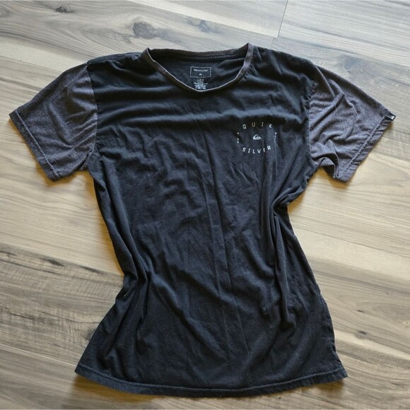 Quiksilver Men’s T-Shirt Black Colorblock Mtn-Wave Logo Surf Skate Tee Size L - Picture 4 of 5